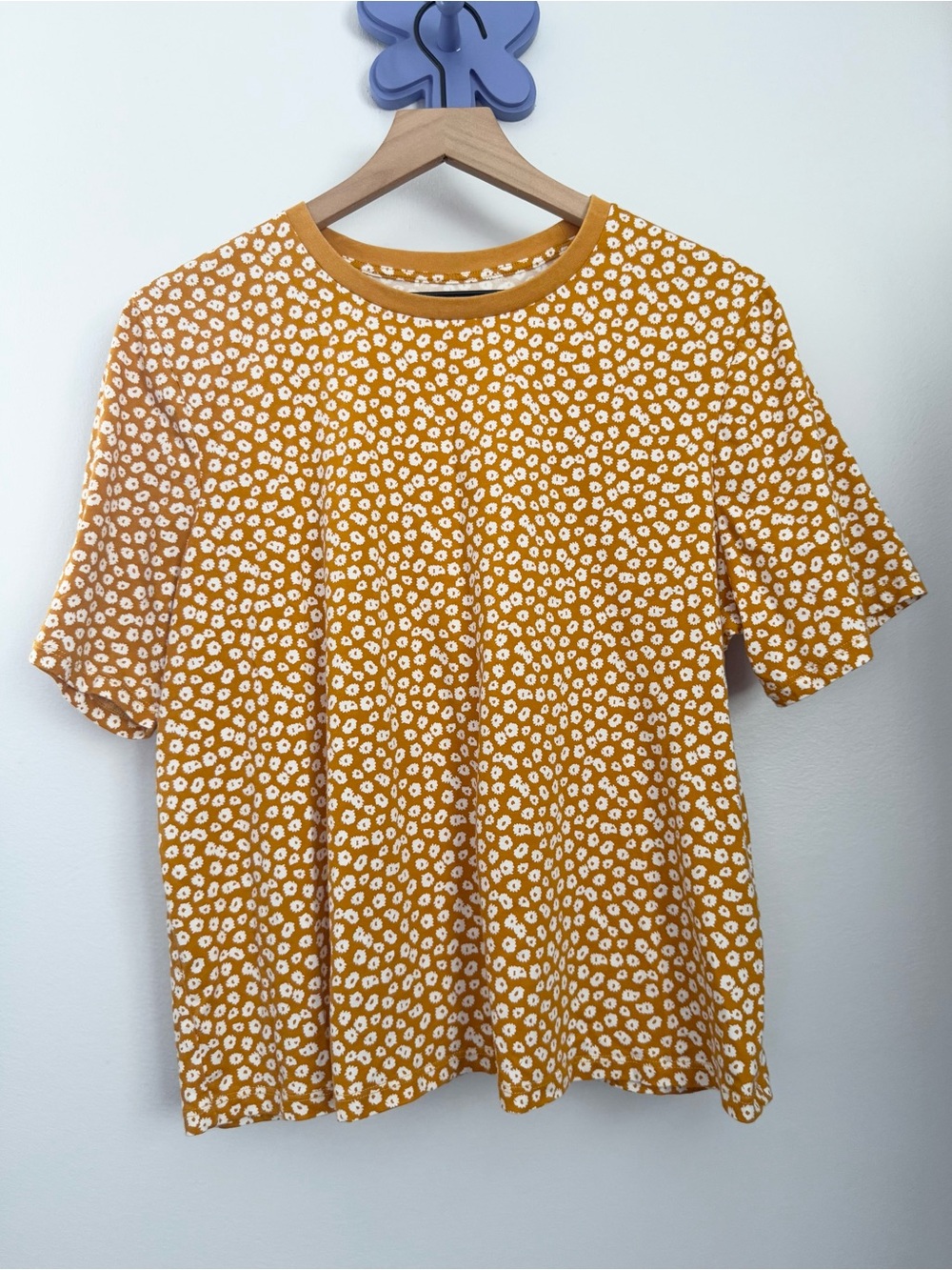 Boden Large Yellow Floral Crew Neck Tee Relaxed Boxy Fit Cottage Preppy Casual